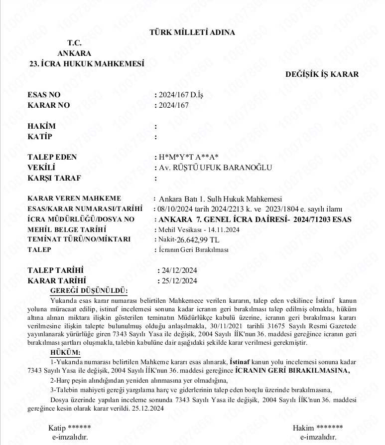 tehiri icra hangi durumlarda istenebilir